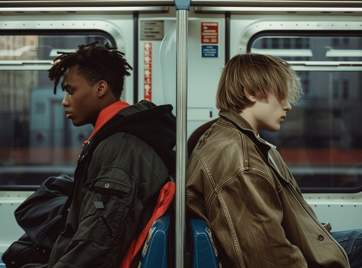 Campanha com dois jovens no metro